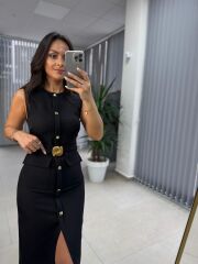 My 3720 Marka Model Siyah Gold Düğmeli Kalem Elbise