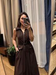 La 69288 Fermuar Detaylı Sıfır Kol Kemerli A.kahve Elbise