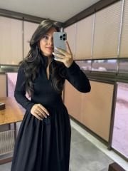 Dr 8216 Tasarım Dik Yaka Maxsiboy Siyah Elbise