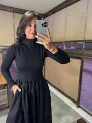 Dr 8216 Tasarım Dik Yaka Maxsiboy Siyah Elbise