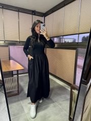 Dr 8216 Tasarım Dik Yaka Maxsiboy Siyah Elbise