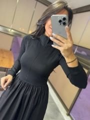 Dr 8216 Tasarım Dik Yaka Maxsiboy Siyah Elbise