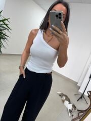 İv 7320 Pamuklu Tek Omuz Beyaz Bluz