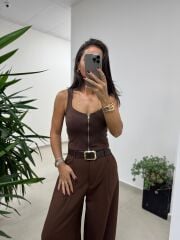 Np Kahve Kemerli Palazzo Pantolon