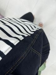 Dr 2574  Krem Çizgili Denim Detaylı Sweat