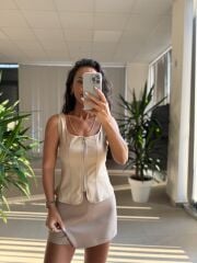 Bb 29931 Fermuarlı Nude Denim Yelek