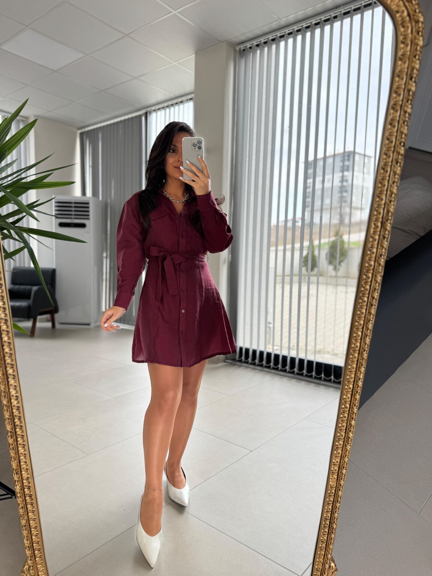 Fw 8184 Bordo Gömlek Elbise