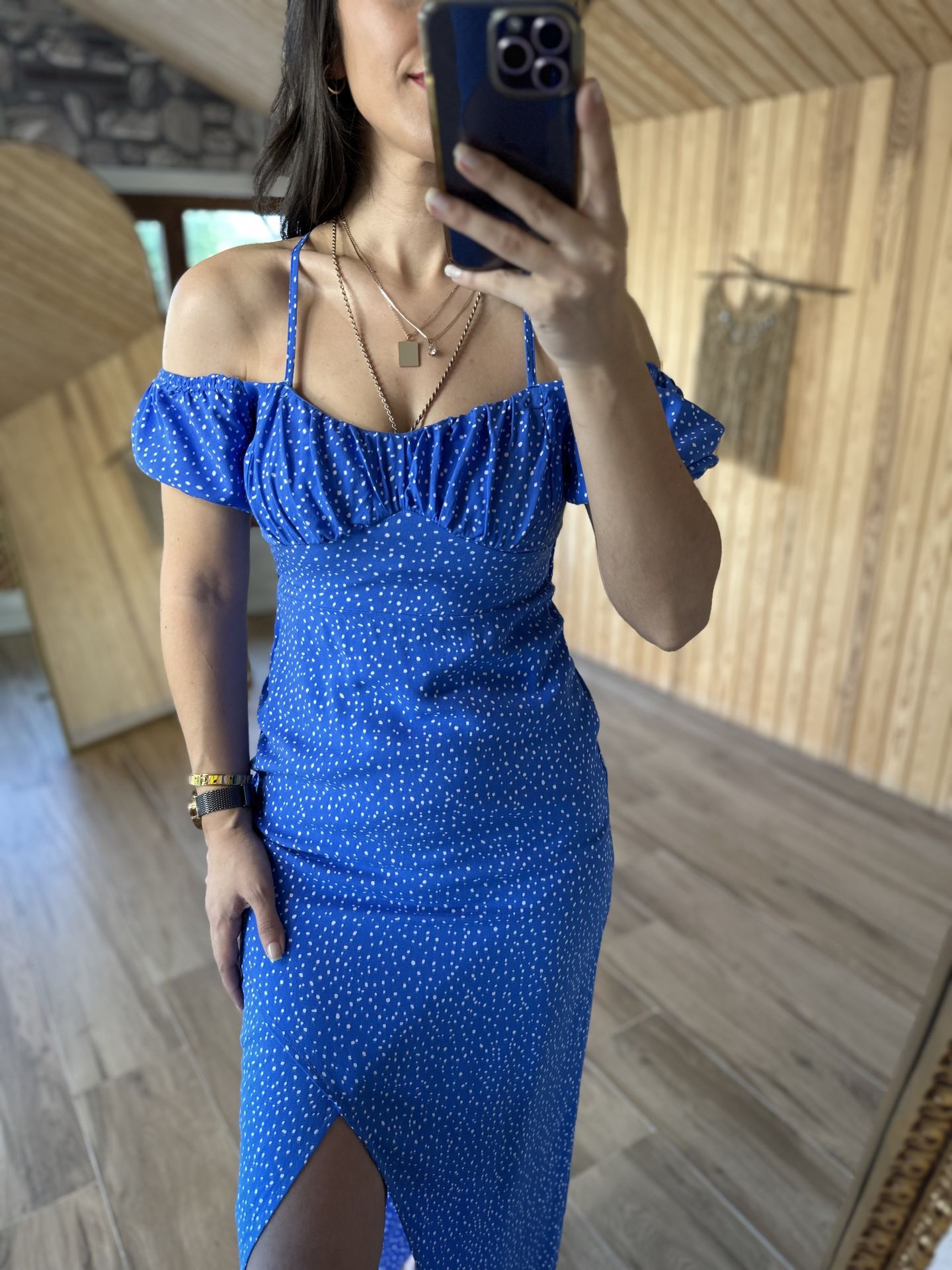 My 3167 Blue polka dot low-cut dress