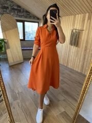 Atlas kumaş oranj elbise
