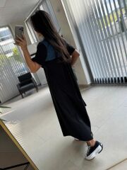 Dr 8268 Denim Cep Detaylı Siyah Poplin Gömlek Elbise