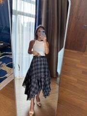 Rn 37222 Asimetrik Ekoseli Kemerli Laci Etek