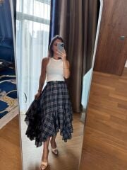 Rn 37222 Asimetrik Ekoseli Kemerli Laci Etek