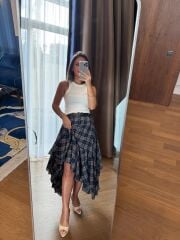 Rn 37222 Asimetrik Ekoseli Kemerli Laci Etek