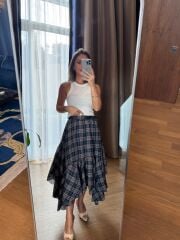 Rn 37222 Asimetrik Ekoseli Kemerli Laci Etek