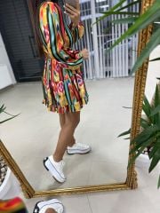 Ays Kırmızı Düğmeli Şifon Elbise