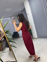 My 3720 Marka Model Bordo Gold Düğmeli Kalem Elbise