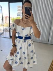 My 3163 Saks Nakışlı Krinkıl Elbise