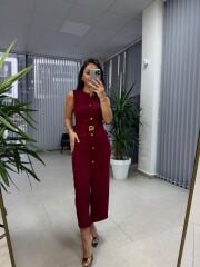 My 3720 Marka Model Bordo Gold Düğmeli Kalem Elbise