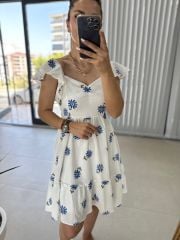 My 3163 Saks Nakışlı Krinkıl Elbise