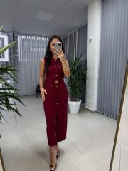 My 3720 Marka Model Bordo Gold Düğmeli Kalem Elbise