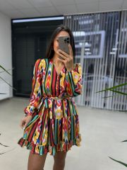 Ays Kırmızı Düğmeli Şifon Elbise