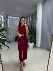 My 3720 Marka Model Bordo Gold Düğmeli Kalem Elbise