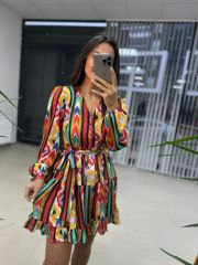 Ays Kırmızı Düğmeli Şifon Elbise