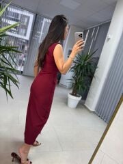 My 3720 Marka Model Bordo Gold Düğmeli Kalem Elbise