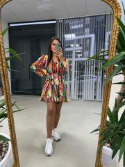 Ays Kırmızı Düğmeli Şifon Elbise