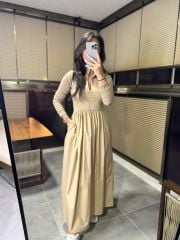 Dr 8216 Design Stand Collar Maxiboy Beige Dress
