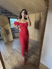 My 3167 Red polka dot low-cut dress