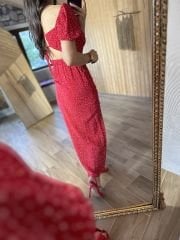 My 3167 Kırmızı puanlı dekolteli elbise
