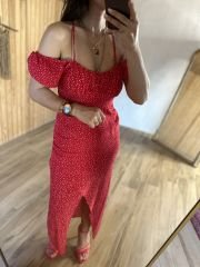 My 3167 Red polka dot low-cut dress