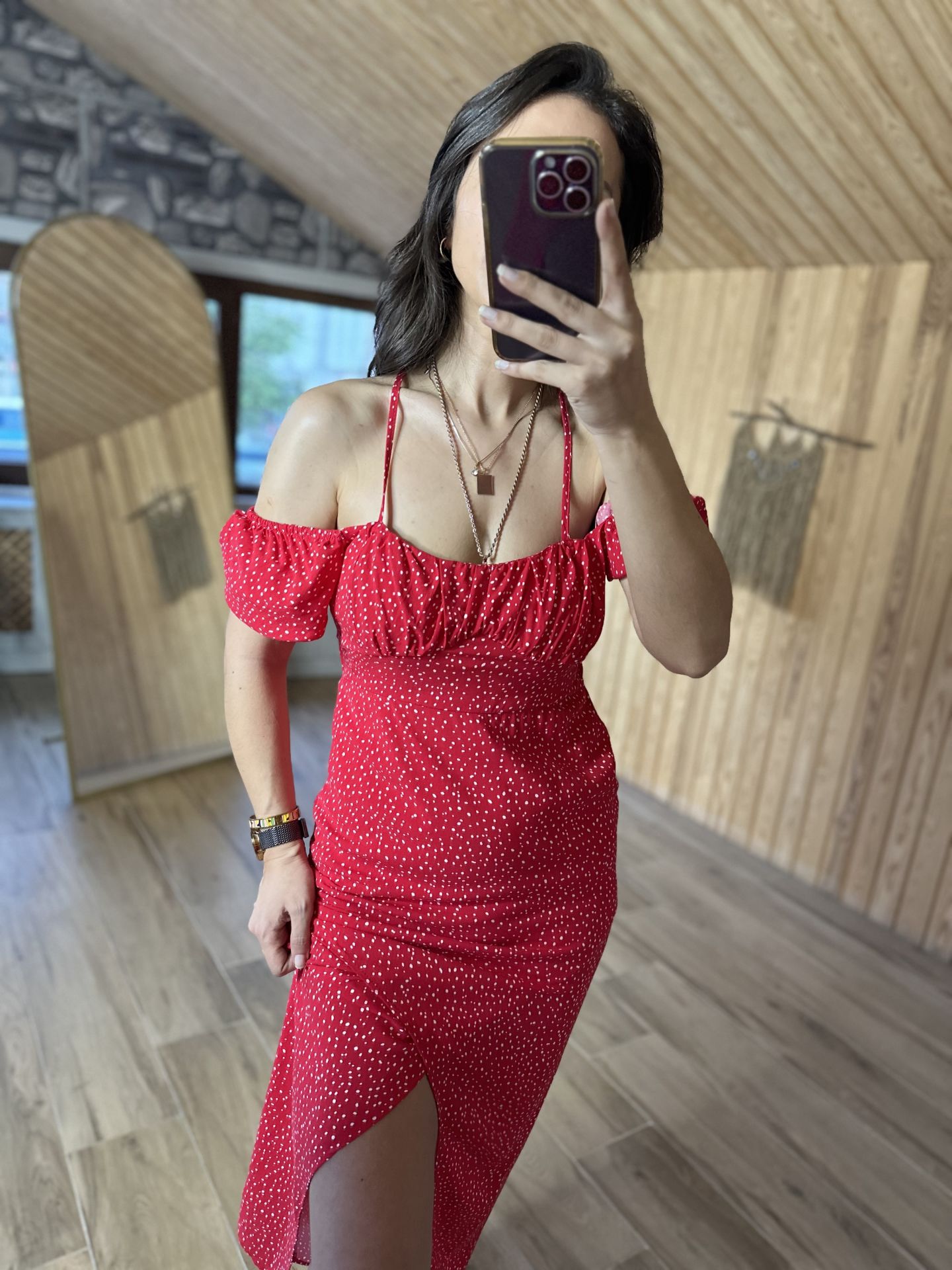 My 3167 Red polka dot low-cut dress