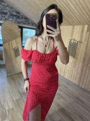My 3167 Kırmızı puanlı dekolteli elbise