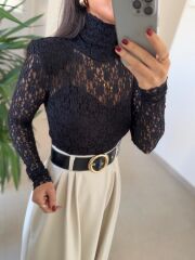 Ny 3052 Bej Dantel Ve Deri Birleşimi Elbise