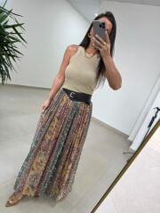 Fp 3374 Baskı Detaylı Yeşil Maksi Etek