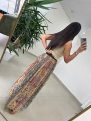 Fp 3374 Baskı Detaylı Yeşil Maksi Etek