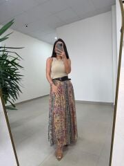 Fp 3374 Baskı Detaylı Yeşil Maksi Etek