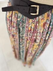 Fp 3374 Baskı Detaylı Yeşil Maksi Etek