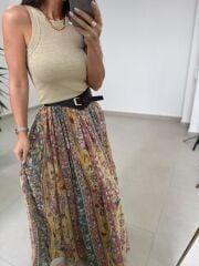 Fp 3374 Baskı Detaylı Yeşil Maksi Etek