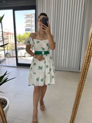My 3163 Green Embroidered Crinkle Dress