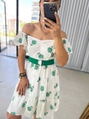 My 3163 Green Embroidered Crinkle Dress