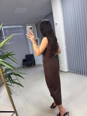 My 3720 Marka Model Kahve Gold Düğmeli Kalem Elbise