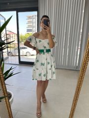 My 3163 Green Embroidered Crinkle Dress