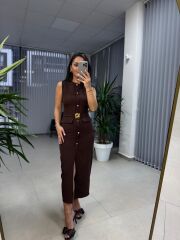 My 3720 Marka Model Kahve Gold Düğmeli Kalem Elbise