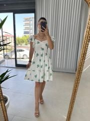 My 3163 Green Embroidered Crinkle Dress