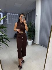 My 3720 Marka Model Kahve Gold Düğmeli Kalem Elbise