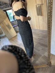 My 3167 Siyah puanlı dekolteli elbise