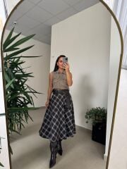 Nn 25-2061 Ekose Kaşe Dokulu Etek